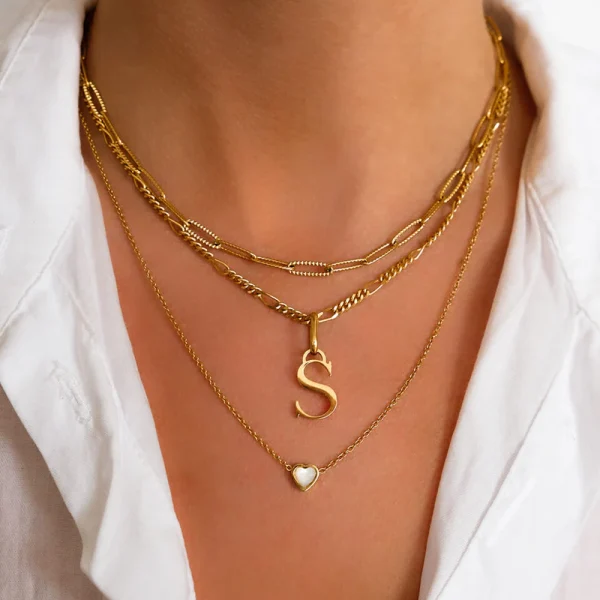Alternative view of Mini Heart Birthstone & Initial Layered Necklace Set