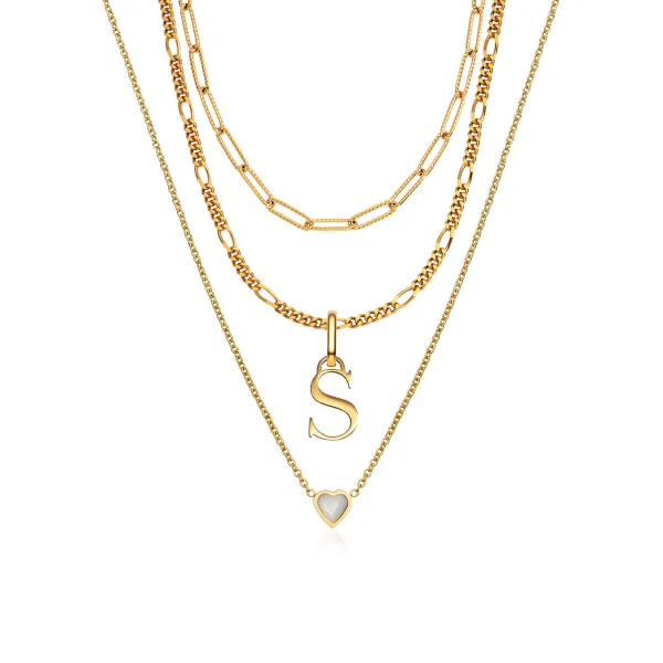 Mini Heart Birthstone & Initial Layered Necklace Set